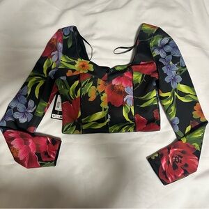 Marciano Black Red Crop Bustier Womens Blouse size MD. NWT  long sleeve